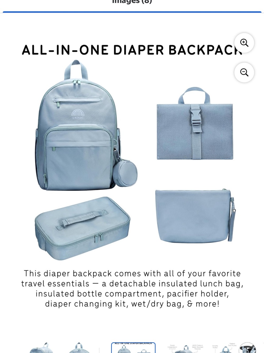 All-in-One Light Blue Diaper Backpack with Accessories